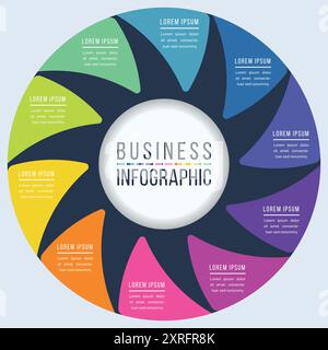 Infografikvorlage 10 Optionen, Objekte, Elemente oder Schritte Business Information Circle Infografik Design Stock Vektor