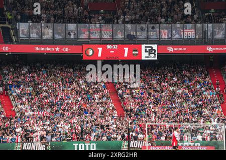 Rotterdam, Niederlande. August 2024. Rotterdam - das Ergebnis während des ersten Spiels der Eredivisie-Saison 2024/2025. Das Eröffnungsspiel der Saison findet zwischen Feyenoord und Willem II im Stadion Feijenoord de Kuip am 10. August 2024 in Rotterdam, Niederlande, statt. Credit: Box to Box Pictures/Alamy Live News Stockfoto