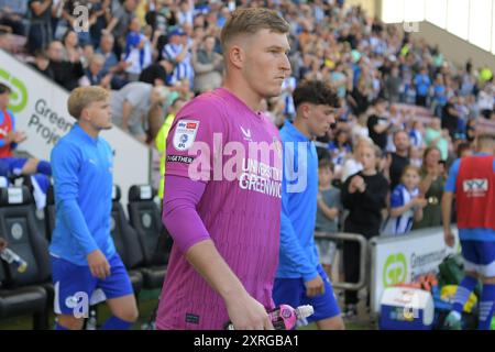 Wigan, England. August 2024. Will Mannion von Charlton Athletic vor dem Spiel der Sky Bet EFL League One zwischen Wigan Athletic und Charlton Athletic im Brick Community Stadium. Kyle Andrews/Alamy Live News Stockfoto