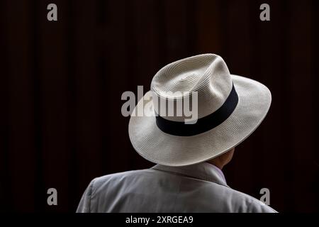Ein Zuschauer auf der Ascot Racecourse. Bilddatum: Samstag, 10. August 2024. Stockfoto