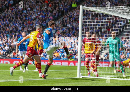 Glasgow, Großbritannien. August 2024. Die Rangers spielten Motherwell im ersten Heimspiel der Rangers, das im Hampden Park in Glasgow gespielt wurde, weil das Ibrox Stadium, das Heimstadion der Rangers, renoviert wird. Das Finale war die Rangers 2:1 Motherwell. Die Tore wurden von Dessers, Cerny und einem OG von Propper getroffen. Quelle: Findlay/Alamy Live News Stockfoto