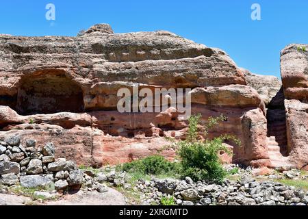 Tiermes, keltiberische und römische Stadt. Felsbewohnungskomplex. Gemeinde Montejo de Tiermes, Soria, Castilla y Leon, Spanien. Stockfoto