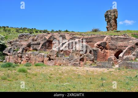 Tiermes, keltiberische und römische Stadt. Felsbewohnungskomplex. Gemeinde Montejo de Tiermes, Soria, Castilla y Leon, Spanien. Stockfoto