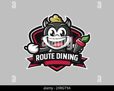 Logo des Route Dining Restaurants. Tieremblem. Kochen, Lebensmittelkonzept Illustration Stock Vektor