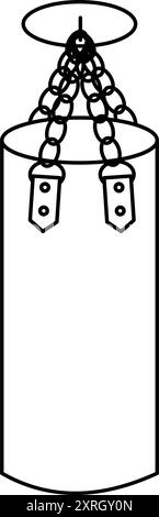 Schwarze Umrisse eines hängenden Boxsacks von Hand gezeichnet. Einfache Mixed Martial Arts Ausrüstung Symbol. Sportausrüstung zum Boxen. Stock Vektor