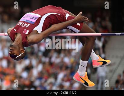 Paris, Frankreich. August 2024. Mutaz Essa Barshim aus Katar tritt am 10. August 2024 bei den Olympischen Spielen 2024 in Paris an. Titel: Song Yanhua/Xinhua/Alamy Live News Stockfoto