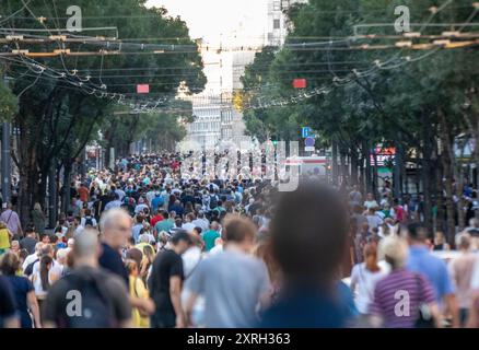 Belgrad, Serbien. August 2024. Während eines Bürgerprotests gegen die anglo-australische internationale Metall- und Bergbaugesellschaft Rio Tinto in Serbien am 10. August 2024 auf dem Terazije-Platz in Belgrad spazieren zahlreiche Menschen entlang der Kralja Milana Straße. (Foto: Dimitrije Vasiljevic/Alamy Live News) Stockfoto