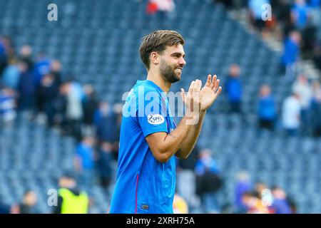 Glasgow, Großbritannien. August 2024. Die Rangers spielten Motherwell im ersten Heimspiel der Rangers, das im Hampden Park in Glasgow gespielt wurde, weil das Ibrox Stadium, das Heimstadion der Rangers, renoviert wird. Das Finale war die Rangers 2:1 Motherwell. Die Tore wurden von Dessers, Cerny und einem OG von Propper getroffen. Quelle: Findlay/Alamy Live News Stockfoto