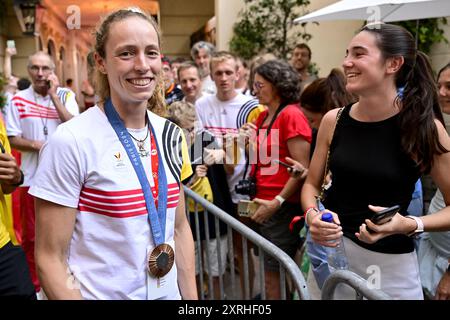 Paris, Frankreich. August 2024. Der belgische Athlet Noor Vidts wurde am Samstag, den 10. August 2024 in Paris, Frankreich, bei einem Besuch einiger belgischer Medaillengewinner im Belgischen Haus bei den Olympischen Spielen 2024 gezeigt. Die Spiele der XXXIII. Olympiade finden vom 26. Juli bis 11. August in Paris statt. Die belgische Delegation zählt 165 Athleten in 21 Sportarten. BELGA FOTO DIRK WAEM Credit: Belga News Agency/Alamy Live News Stockfoto