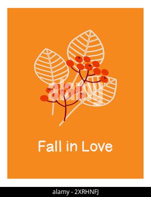 Herbstliche Illustration mit leuchtendem orangefarbenem Hintergrund mit Blättern Stock Vektor