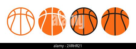 Orangefarbene Basketballsymbole. Set mit Symbolen für Basketballbälle. Stock Vektor