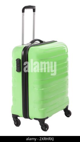 Ein hellgrüner Koffer isoliert auf weiß Stockfoto