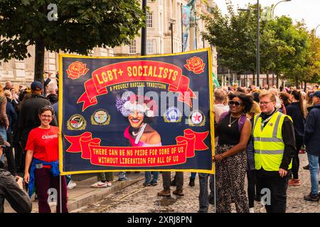 Demonstranten versammeln sich auf der Pierhead in Liverpool, um Palästina zu unterstützen Stockfoto