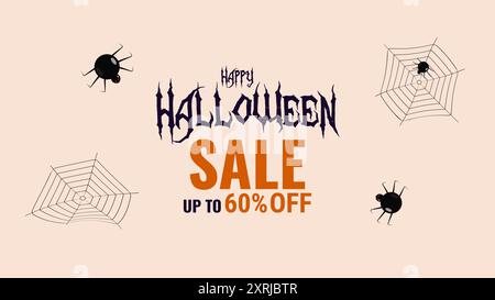 Halloween Sale Werbebanner Vorlage Angebot Design. Gruselige Spinnen und Spinnweben. Festliches, gruseliges Design-Poster-Website. Vektorabbildung. Stock Vektor