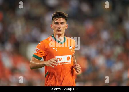 Jose Luis Garcia Vaya Pepelu von Valencia CF wurde während des Spiels zwischen Valencia CF und Eintracht Frankfurt im Mestalla Stadium in Aktion gesehen. Endgültige Scoring Stockfoto