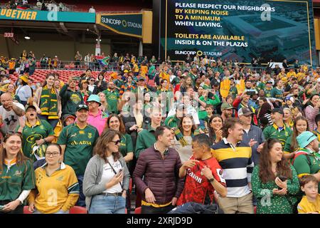 Brisbane, Australien. August 2024. Brisbane, 10. August 2024: Fans Südafrikas werden nach dem Spiel zwischen den Wallabies und Springboks in der Rugby Championship im Suncorp Stadium gesehen Matthew Starling (Promediapix/SPP) Credit: SPP Sport Press Photo. /Alamy Live News Stockfoto