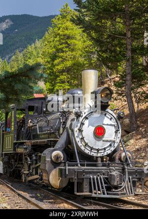 Georgetown, Colorado – 4. August 2024: Dampflokomotive der Georgetown Loop Railroad in Colorado Stockfoto