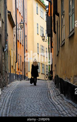 Häuser und Straßen in der Altstadt, Gamla stan, Stockholm, Schweden Stockfoto