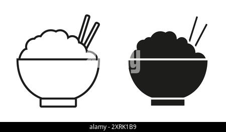 Symbol für „Bowl of Rise“. Schüsselsymbol. Schüssel mit Stäbchen. Asiatische Esskultur. Stock Vektor