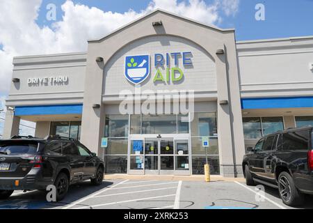 Williamsport, Usa. August 2024. Eine Außenansicht einer Rite Aid Drogerie. Rite Aid ist eine Drogeriekette mit Sitz in Philadelphia, Pennsylvania. Quelle: SOPA Images Limited/Alamy Live News Stockfoto