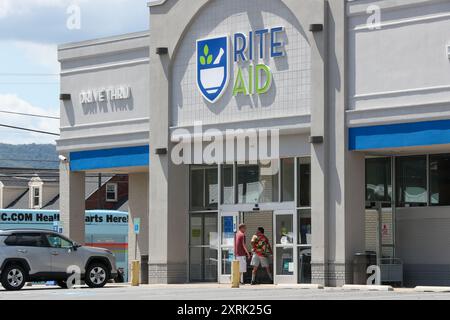 Williamsport, Usa. August 2024. Eine Außenansicht einer Rite Aid Drogerie. Rite Aid ist eine Drogeriekette mit Sitz in Philadelphia, Pennsylvania. Quelle: SOPA Images Limited/Alamy Live News Stockfoto