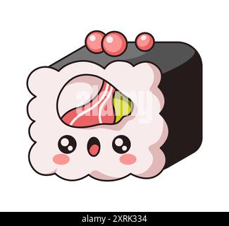 Sashimi mit Zutaten innerhalb der flachen Farbe Vektor-Stil Illustration. Niedliche Meeresfrüchte-Charakter unterstreicht asiatisch inspiriertes gesundes Essen Stock Vektor