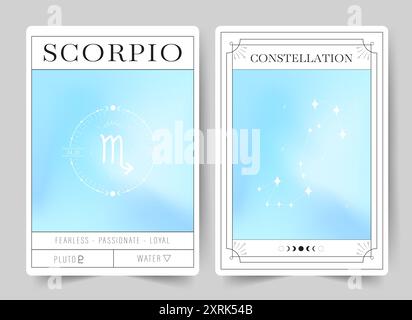 Skorpion. Hexenkarten mit Sternzeichen und Sternbild. Moderne, verschwommene Astrologie-Plakate im Y2K-Stil. Perfekt für Tarot Stock Vektor