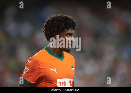 Thierry Rendall Correia von Valencia CF wurde während des Spiels zwischen Valencia CF und Eintracht Frankfurt im Mestalla Stadium in Aktion gesehen. Endpunktzahl; Valencia CF 3: 2 Eintracht Frankfurt. (Foto: Vicente Vidal Fernandez / SOPA Images/SIPA USA) Stockfoto