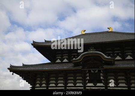 Landschaft mit malerischem Blick auf die große Buddha-Halle, ein japanischer Nationalschatz im Tōdai-JI-Komplex in Nara, Kansai Japan. Stockfoto