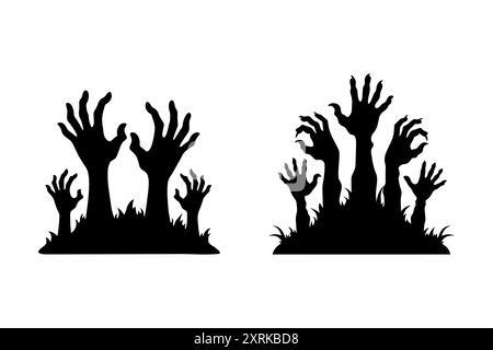 Set von Zombie-Hand-Silhouetten aus Grab, auf weißem Hintergrund. Vektorabbildung Stock Vektor