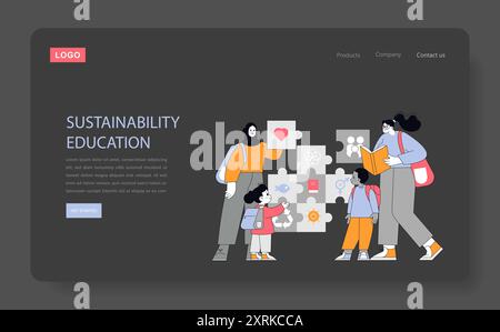 Nachhaltigkeitserziehung. Lehrer und ein Schüler lernen mehr über Umweltpflege. Interaktives Unterrichten mit naturnahen Rätseln. Vektorabbildung. Stock Vektor