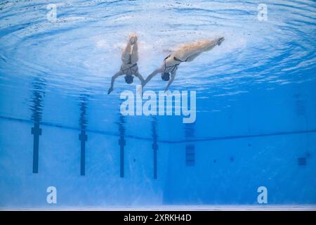 St. Denis. August 2024. Rayna Buckle/Kiera Gazzard aus Australien treten während des Duetts frei an den Olympischen Spielen 2024 in Saint-Denis, Frankreich, am 10. August 2024 an. Quelle: Xia Yifang/Xinhua/Alamy Live News Stockfoto