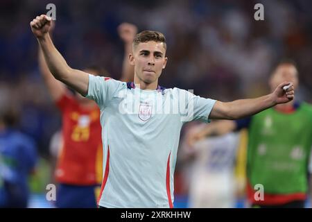 München, Deutschland. Juli 2024. Fermin Lopez aus Spanien feiert den Sieg 2-1 nach dem letzten Pfiff des Halbfinalspiels der UEFA-Europameisterschaften in der Allianz Arena in München. Der Bildnachweis sollte lauten: Jonathan Moscrop/Sportimage Credit: Sportimage Ltd/Alamy Live News Stockfoto