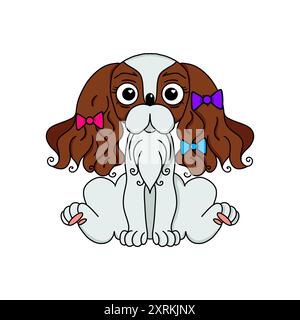 Niedliche Ruby Kavalier König Charles Spaniel Kopf Hund Cartoon Illustration für Druck, Grußkarte oder Kinder Hemd Design Stockfoto