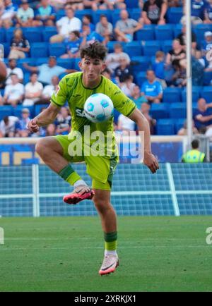 Sinsheim, Deutschland. August 2024. 10.08.2024, Pre-Zero Arena, Sinsheim, Deutschland, Freundschaftsspiel, TSG 1899 Hoffenheim gegen FC Fulham, Foto Florian Micheler (Hoffenheim) Credit: dpa/Alamy Live News Stockfoto