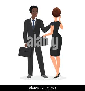 Geschäftliche Interaktion zwischen zwei Kollegen, von denen einer einen Ordner hält. Ideal für Unternehmens- und Kommunikationsthemen Vektorillustration Stock Vektor