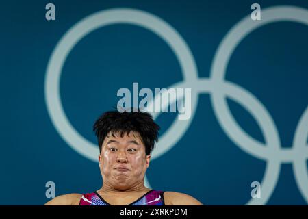 Paris, Frankreich. August 2024. Olympische Spiele, das Finale des Gewichthebens für Herren in der South Paris Arena. Yeonhak Jang. Quelle: ABEL F. ROS/Alamy Live News Stockfoto