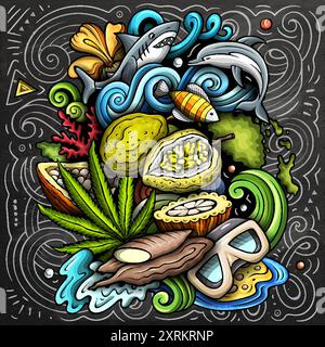 Grenada Comic Doodle Illustration. Lustiges lokales Design. Stock Vektor