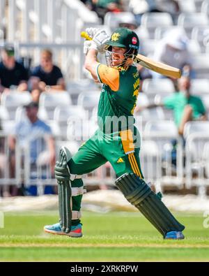 Tom MOORES von Nottingham Outlaws Batting beim One-Day Cup-Spiel Nottinghamshire gegen Essex in Trent Bridge, Nottingham, Vereinigtes Königreich, 11. August 2024 (Foto: Mark Dunn/News Images) Stockfoto