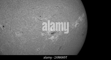 London, Großbritannien. August 2024. Sonnenfleck AR3780 zur Erde, Detailaufnahme in Hydrogen Alpha Wellenlänge. Quelle: Malcolm Park/Alamy Live News Stockfoto