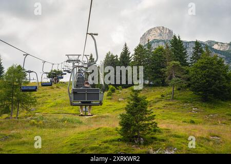 Seilbahn Pradel von Molveno in den Brenta-Dolomiten, italienische Alpen. Stockfoto