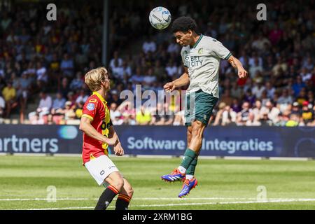 DEVENTER - Soren Tengstedt von Go Ahead Eagles, Shawn Adewoye von Fortuna Sittard (lr) während des niederländischen Eredivisie-Spiels zwischen Go Ahead Eagles und Fortuna Sittard in de Adelaarshorst am 11. August 2024 in Deventer, Niederlande. ANP VINCENT JANNINK Stockfoto