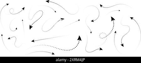 Gekrümmte, gepunktete Pfeile isoliert gesetzt. Vektorabbildung Stock Vektor