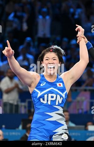 Kennedy Alexis BLADES (USA) gegen CAGAMI Yuka (JPN) Japan, Wrestling Women's Freestyle 76kg Finale bei Champ Mars, während der Olympischen Spiele 2024 in Paris, 11. August 2024, Paris, Frankreich. Quelle: Enrico Calderoni/AFLO SPORT/Alamy Live News Stockfoto