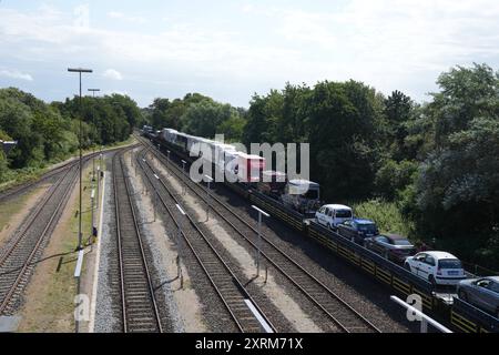 Sylt DDR,20240810, ferieninsel Sylt, Badeferien , Anreise mit dem Autozug *** Sylt DDR,20240810, Urlaubsinsel Sylt, Strandurlaub, Anreise mit dem Autozug Stockfoto