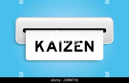 Weißes Coupon-Banner mit Wort Kaizen von der Maschine auf blauem Hintergrund Stock Vektor