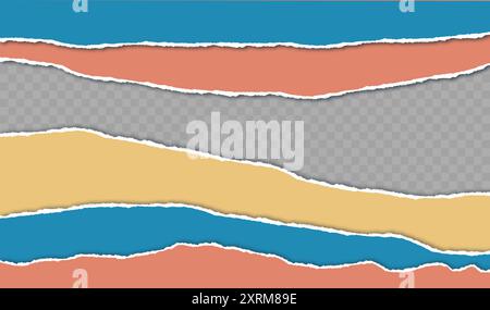 Gerissener horizontaler Farbstreifen mit Schatten auf transparentem Hintergrund. Gezackte unebene Kanten zerrissene Fragmente für Nachrichtenbeschriftung und Banner Stock Vektor