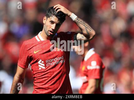 Anfield, Liverpool, Merseyside, Großbritannien. August 2024. Fußballbegeisterte vor der Saison, Liverpool gegen Sevilla; Dominik Szoboszlai von Liverpool Credit: Action Plus Sports/Alamy Live News Stockfoto