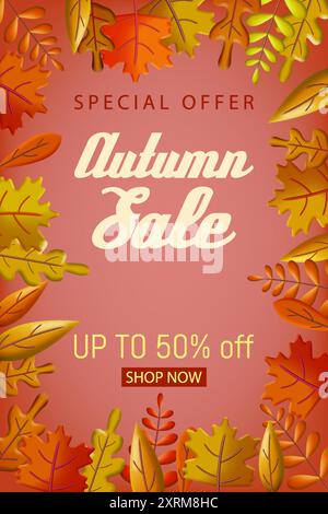 Herbst, Herbstangebot Poster 3D Hintergrund Stock Vektor