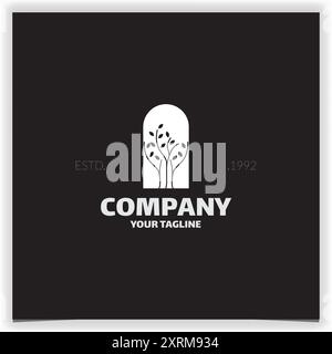 Weiße farbige Pflanze Silhouette in Fenster Logo Design Vektor Vorlage Stock Vektor